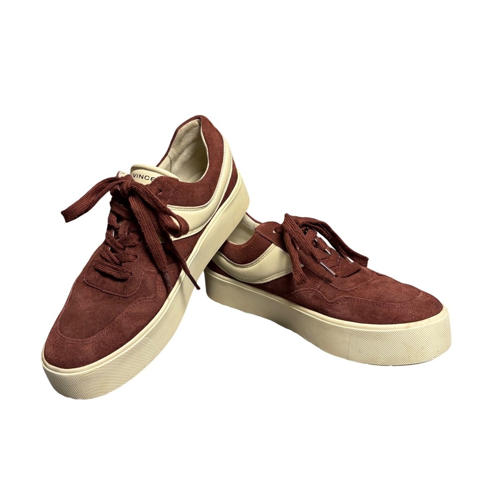 Vince Women Burgundy Suede Cream Leather Platform Sneakers US 7M EUR 37